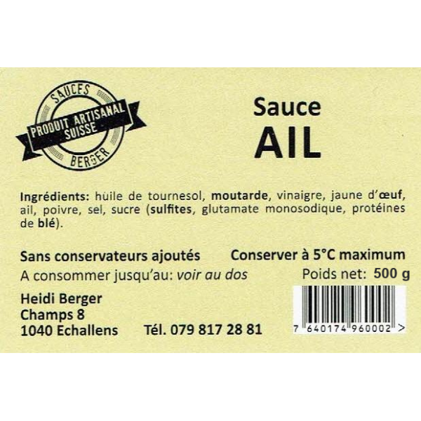 Sauce Berger ail - 500 gr