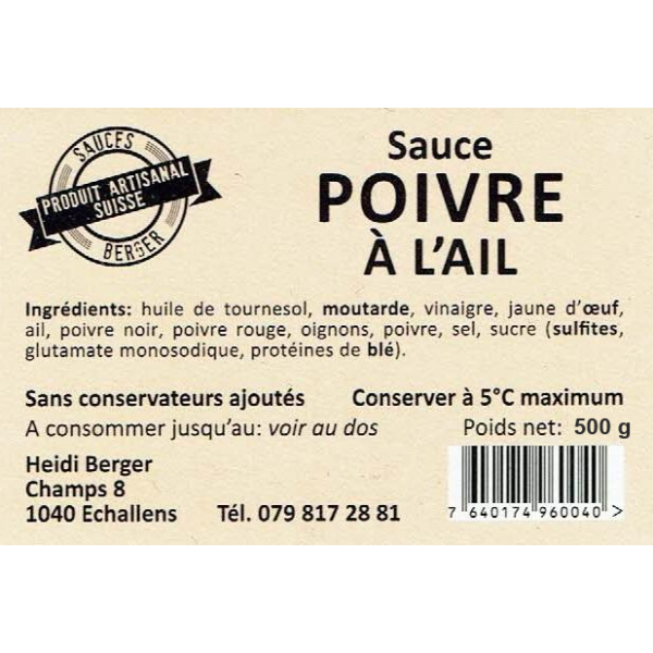 Sauce Berger poivre à l'ail - 500 gr